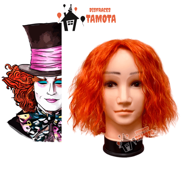 PELUCA NARANJA _ SOMBRERERO LOCO_30 🎩 🐇🤪(ARRIENDO)